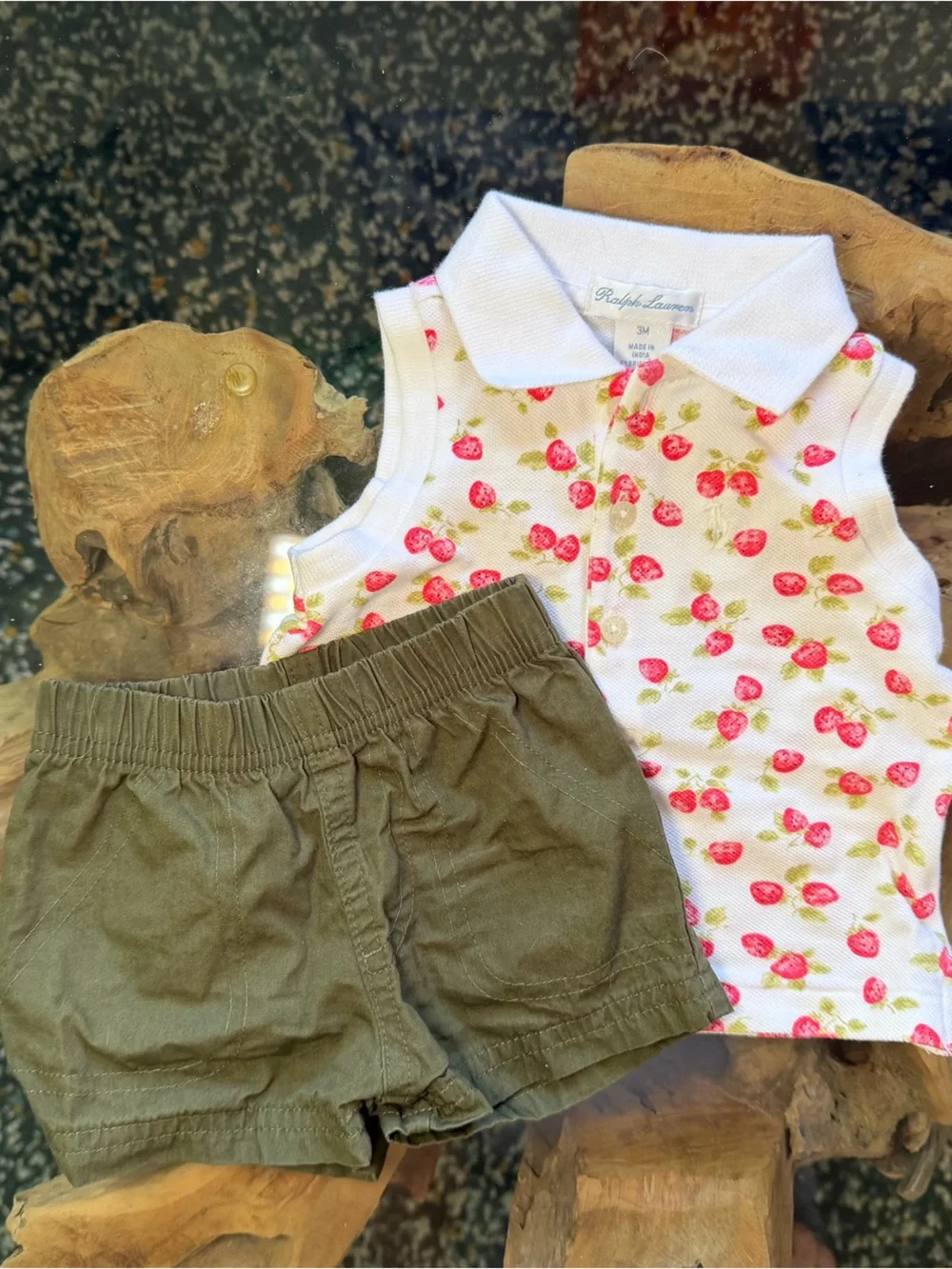 Ralph Lauren Polo Top with Pink Strawberry Print (+ matching Carters shorts)